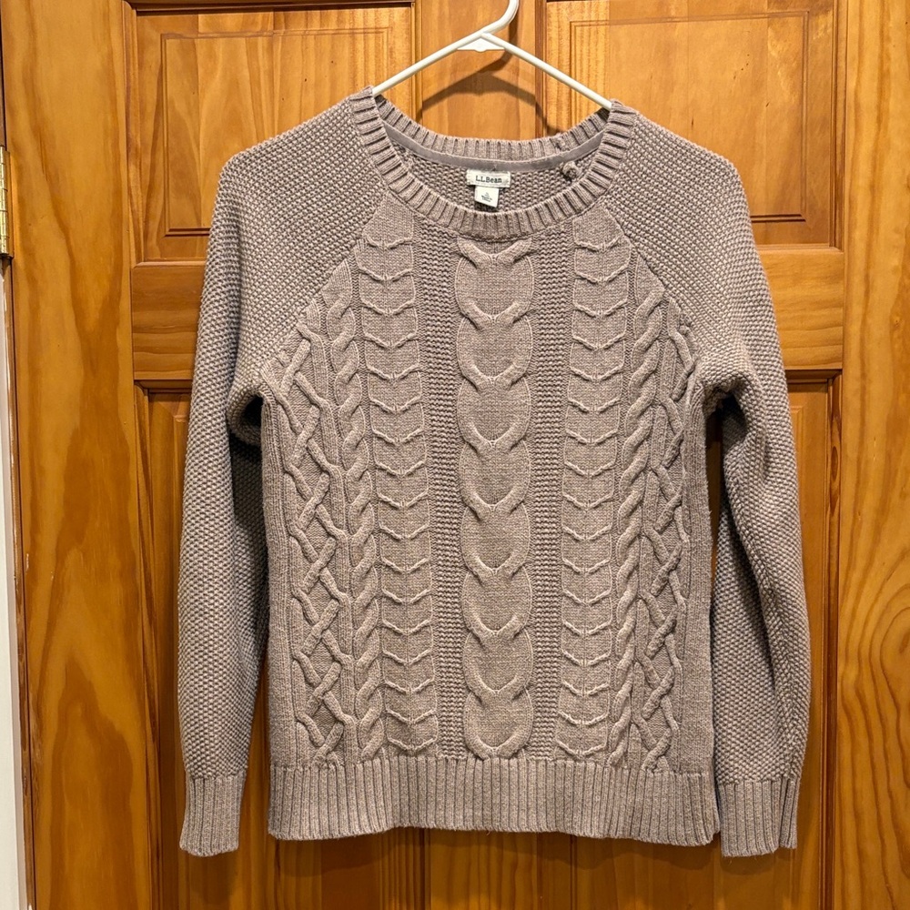 LL Bean Taupe Beige Tan Cable Knit Sweater
